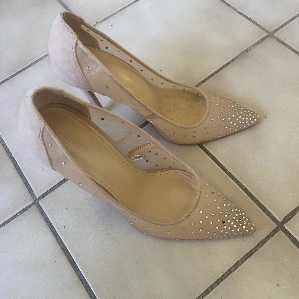 Mesh rhinestone heels